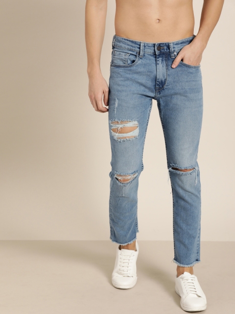 

Moda Rapido Men Blue Slim Fit Mid-Rise Highly Distressed Stretchable Cropped Jeans