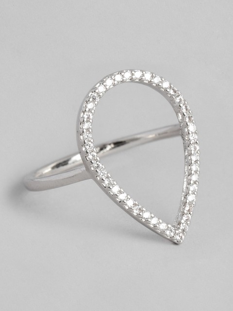 

Accessorize Silver-Toned Platinum-Plated CZ Studded Finger Ring