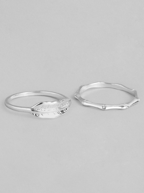 

Accessorize Women Silver-Toned Set Of 2 Leaf And Bamboo Design Finger Rings