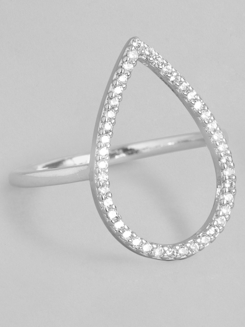 

Accessorize Platinum-Plated Cubic Zirconia Studded Finger Ring, Silver