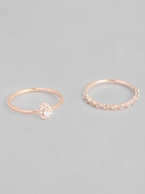 

Accessorize Set of 2 Rose Gold-Plated CZ Studded Finger Rings