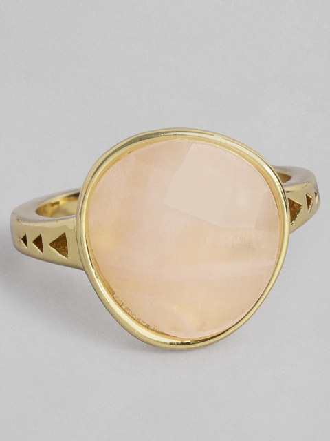 

Accessorize Women Gold-Plated Rose Quartz Studded Finger Ring, Peach