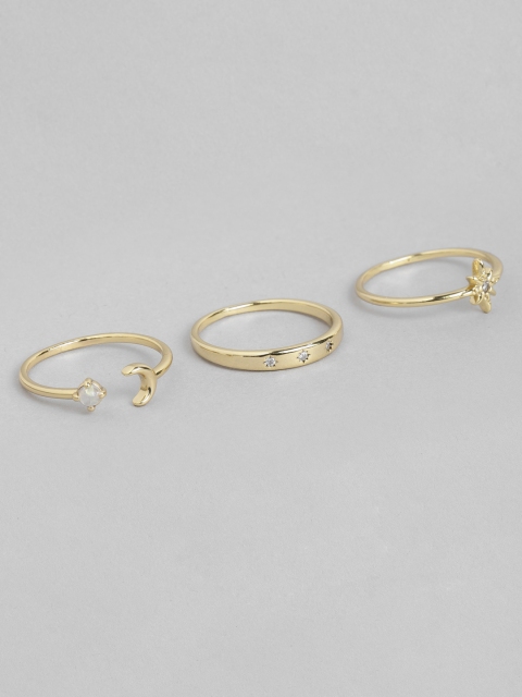 

Accessorize Set of 3 Gold-Plated CZ Studded Finger Rings