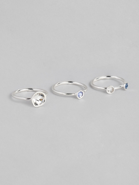 

Accessorize Women Set of 3 Silver-Toned Swarovski Crystal Finger Rings