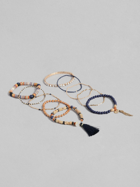 

Accessorize Set of 10 Navy Blue & Beige Elastiacted Multistrand Bracelets