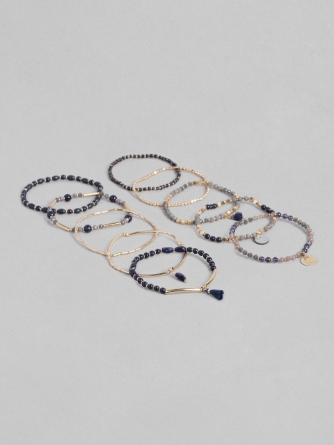 

Accessorize Set of 10 Blue & Gold-Toned Elasticated Multistrand Bracelets