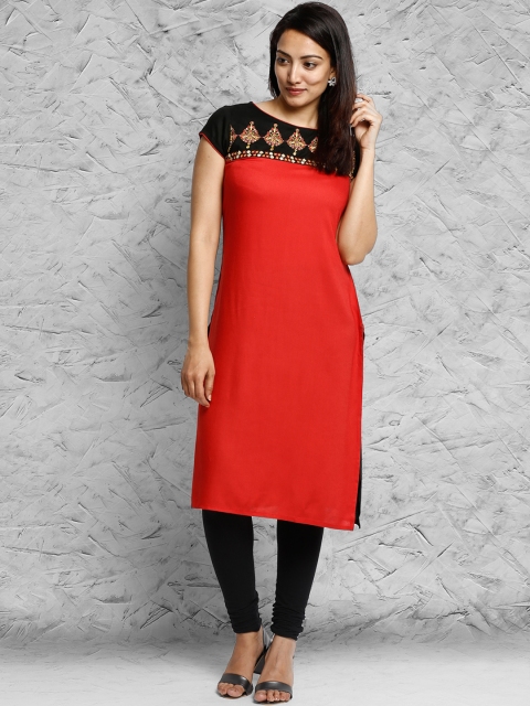 

IMARA Red & Black Meenakari Kurta
