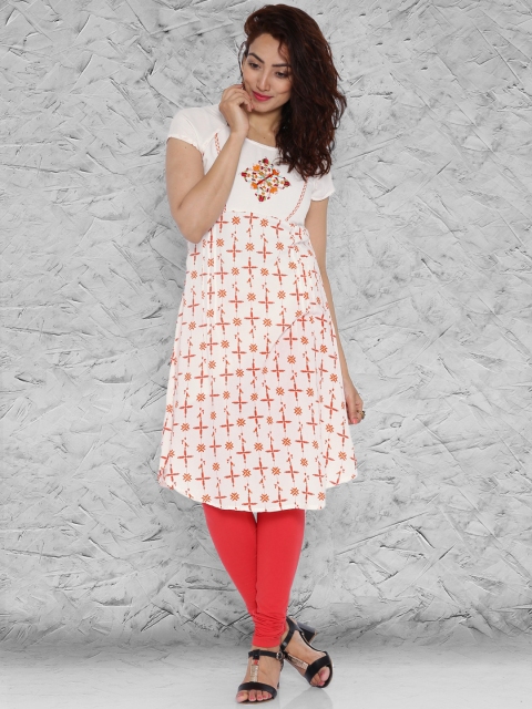 

IMARA White Phulkari Printed Kurta