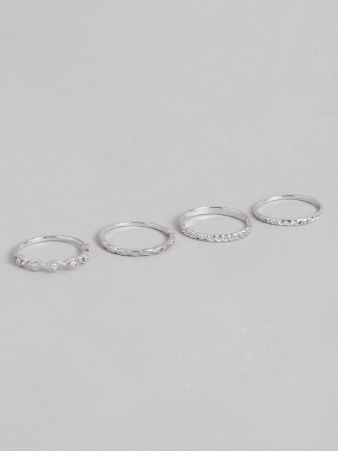 

Accessorize Set of 4 Silver-Toned Platinum Plated Finger Rings