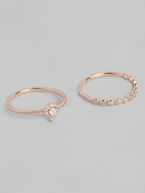 

Accessorize Rose Gold-Plated Set Of 2 CZ Stone Studded Finger Rings