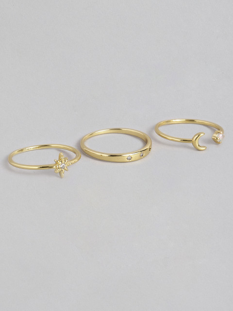 

Accessorize Women Set of 3 Gold-Plated CZ Studded Celestial Finger Rings