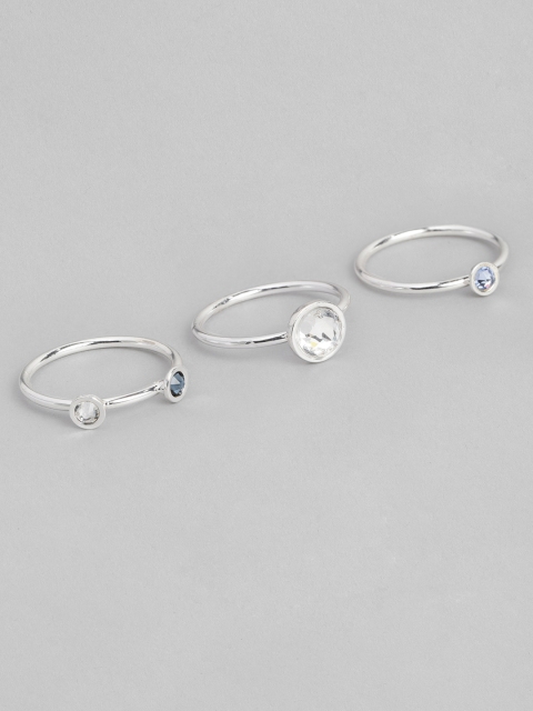 

Accessorize Women Silver-Toned Set Of 3 Swarovski Crystal Finger Rings
