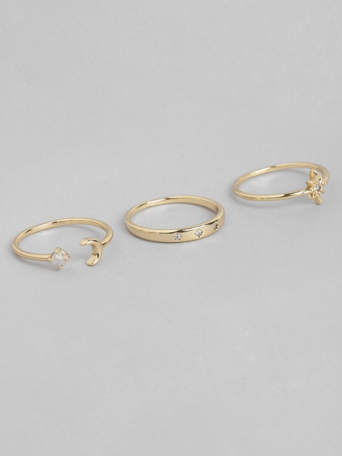 

Accessorize Women Gold-Plated Set Of 3 CZ Studded Finger Rings