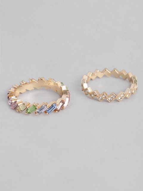 

Accessorize Set of 2 Gold-Toned Stone Studded Zigzag Baguette Finger Rings