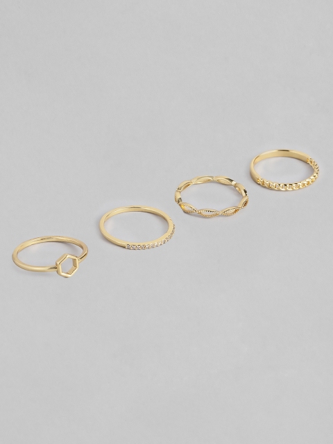 

Accessorize Women Set of 4 Gold-Plated & CZ Studded Finger Rings