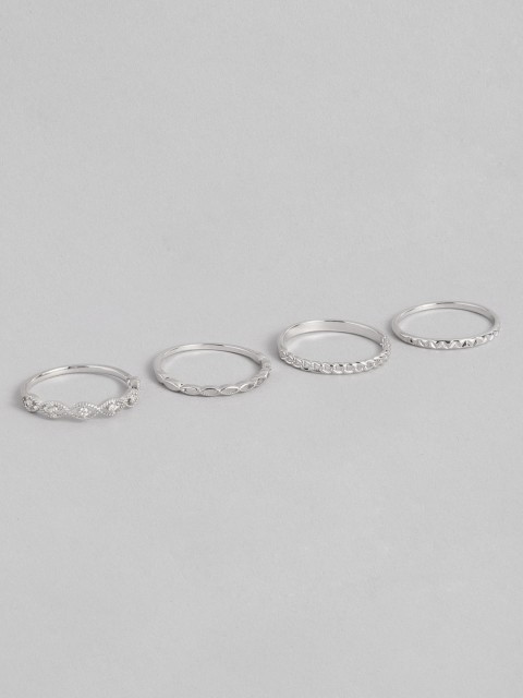 

Accessorize Women Platinum-Plated Set Of 4 Cubic Zirconia Stone Studded Finger Rings, Silver