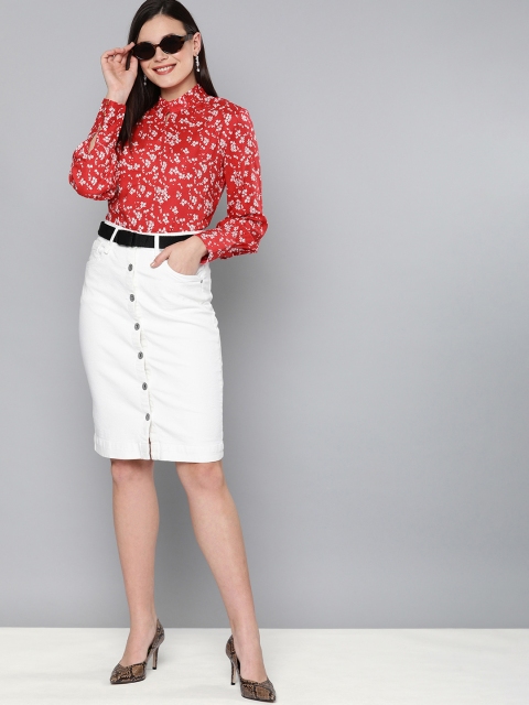 

HERE&NOW Women Red & White Ditsy Floral Printed Top