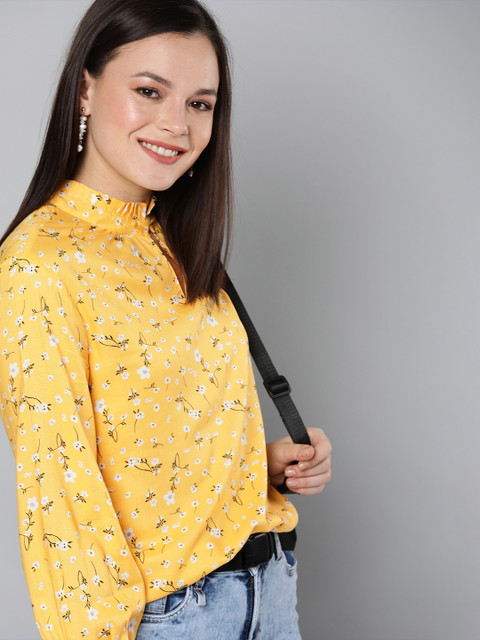 

HERE&NOW Women Yellow & White Floral Printed Top