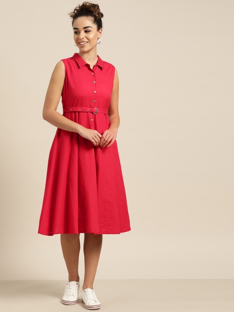 

Shae by SASSAFRAS Women Red Solid Shirt Dress