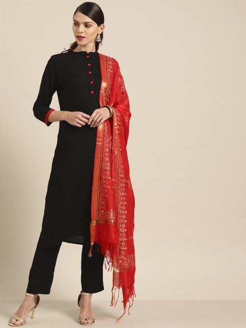 

Shae by SASSAFRAS Women Black & Red Solid Kurta with Trousers & Dupatta
