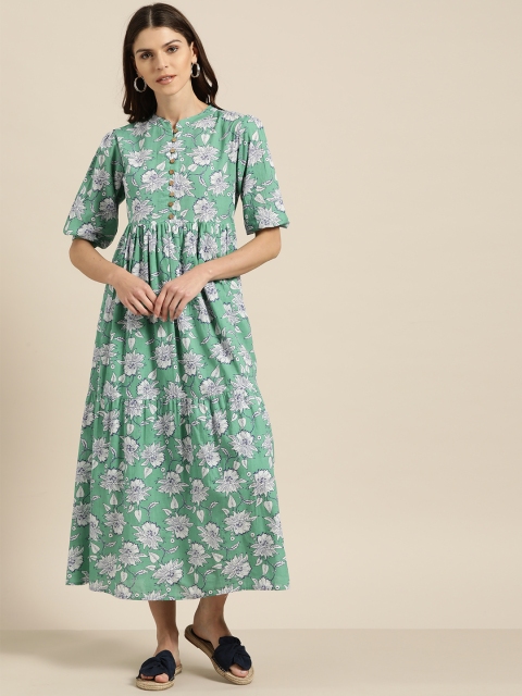 

Shae by SASSAFRAS Women Green & White Floral Printed A-Line Dress