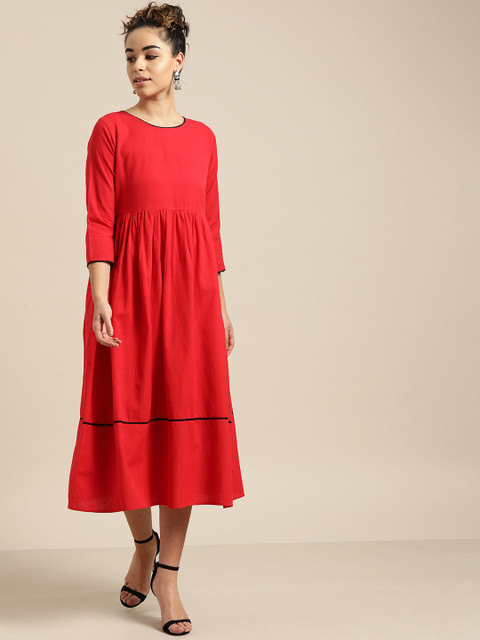 

Shae by SASSAFRAS Women Red Solid A-Line Dress