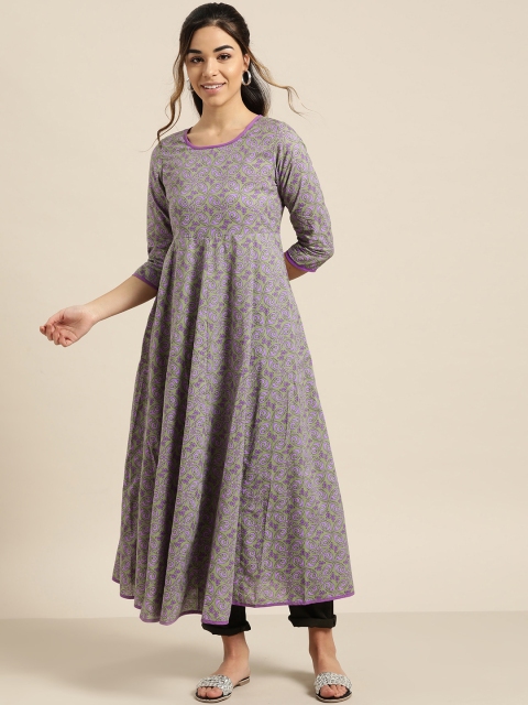 

Shae by SASSAFRAS Women Green & Purple Printed Anarkali Kurta