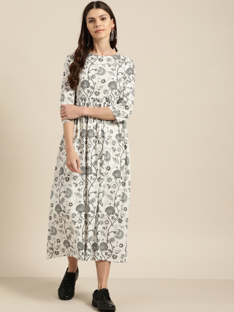 

Shae by SASSAFRAS Women White & Charcoal Grey Printed A-Line Dress