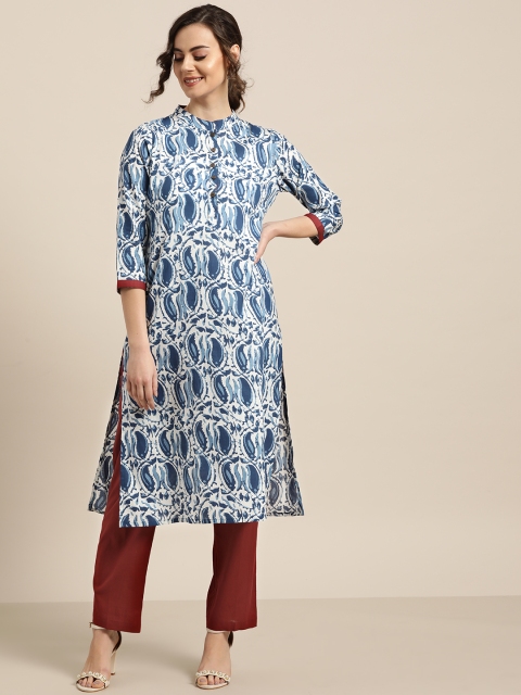 

Shae by SASSAFRAS Women Blue & Maroon Paisley Print Kurta with Trousers