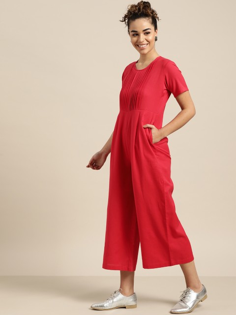 

Shae by SASSAFRAS Women Red Solid Basic Jumpsuit
