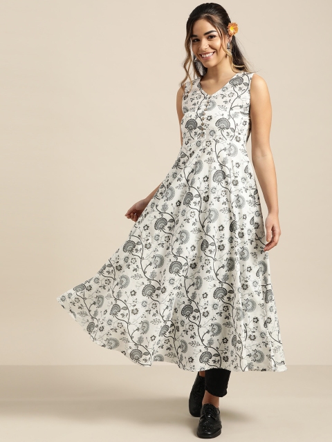 

Shae by SASSAFRAS Women White & Black Printed A-Line Kurta