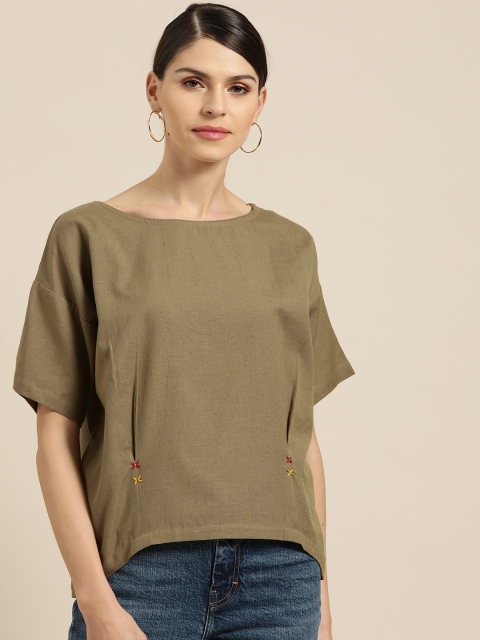 

Shae by SASSAFRAS Women Olive Green Solid High-Low Top