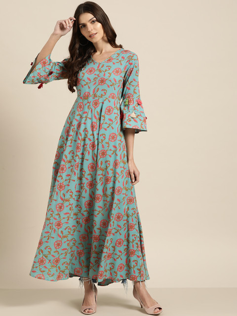 

Shae by SASSAFRAS Women Blue & Pink Floral Print A-Line Kurta