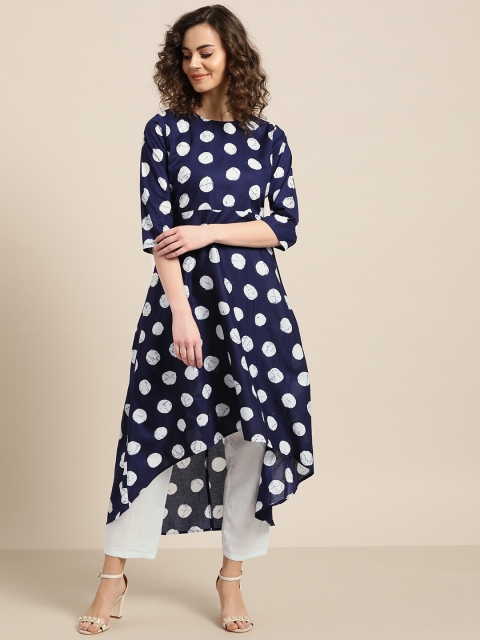 

Shae by SASSAFRAS Women Navy Blue & Green Printed Kurta with Trousers