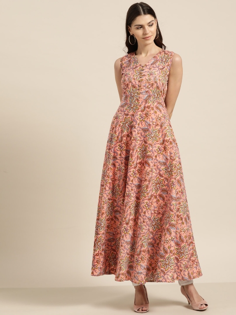 

Shae by SASSAFRAS Women Pink & Olive Green Printed Anarkali Kurta