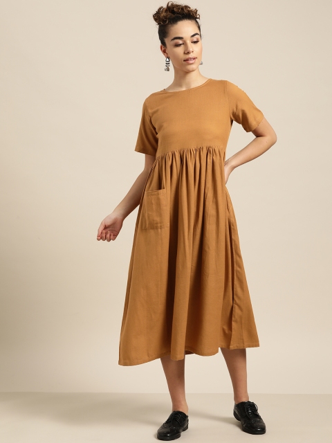 

Shae by SASSAFRAS Women Brown Solid A-Line Dress