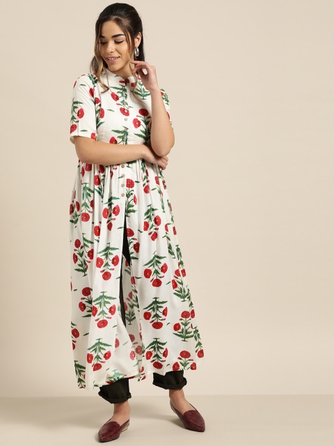 

Shae by SASSAFRAS Women White & Red Floral Print A-Line Kurta