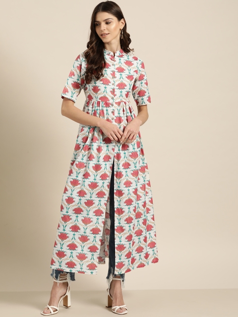 

Shae by SASSAFRAS Women Off-White & Pink Printed A-Line Kurta