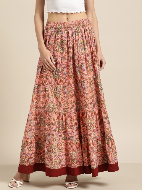 

Shae by SASSAFRAS Women Pink & Blue Printed Flared Maxi Skirt
