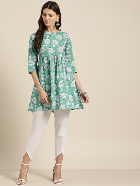 

Shae by SASSAFRAS Women Green & White Printed A-Line Kurti with Trousers