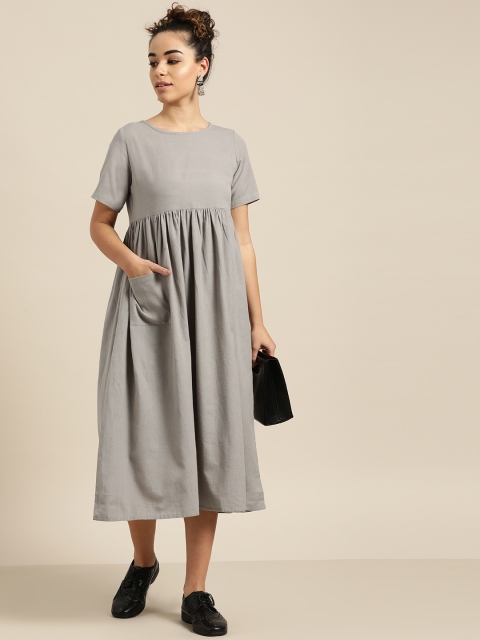 

Shae by SASSAFRAS Women Grey Solid A-Line Dress