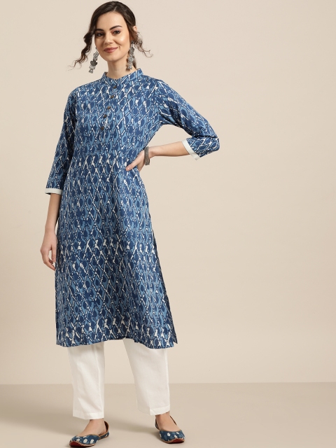 

Shae by SASSAFRAS Women Blue & White Printed Kurta with Trousers
