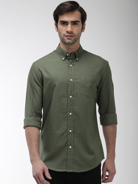 

Marks & Spencer Men Green Regular Fit Oxford Weave Solid Casual Shirt