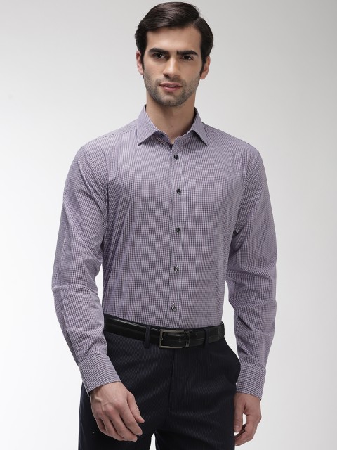 

Marks & Spencer Men Navy Blue & Pink Tailored Fit Checked Formal Shirt