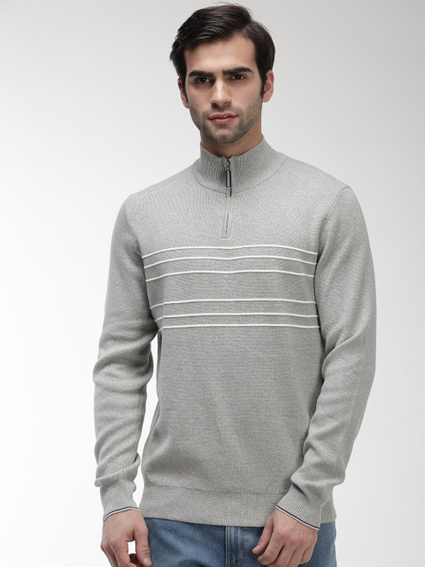 

Marks & Spencer Men Grey Melange Striped Sweater