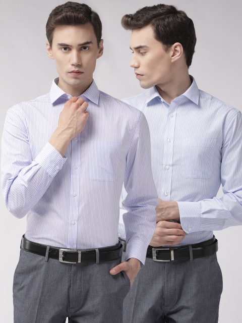 

Marks & Spencer Men Pack of 2 Regular Fit Striped Formal Shirts, Blue