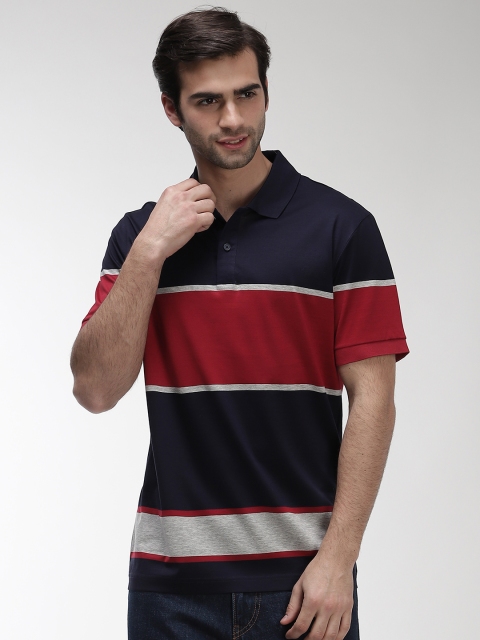 

Marks Spencer Men Navy Blue Red Colourblocked Polo Collar Pure Cotton T-shirt