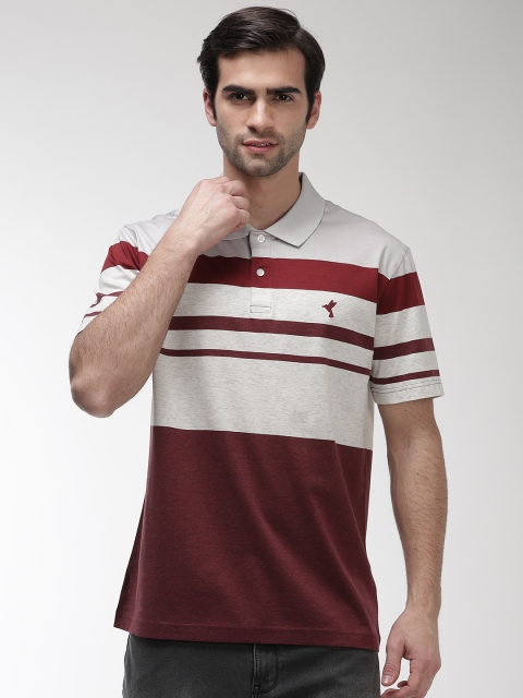 

Marks & Spencer Men Maroon & Grey Melange Colourblocked Polo Collar T-shirt