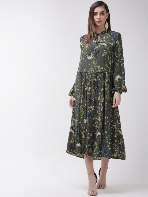 

Marks & Spencer Women Green & Beige Floral Print A-Line Dress