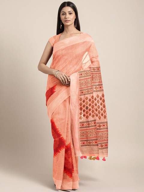 

Triveni Peach-Coloured Printed Cotton Blend Saree